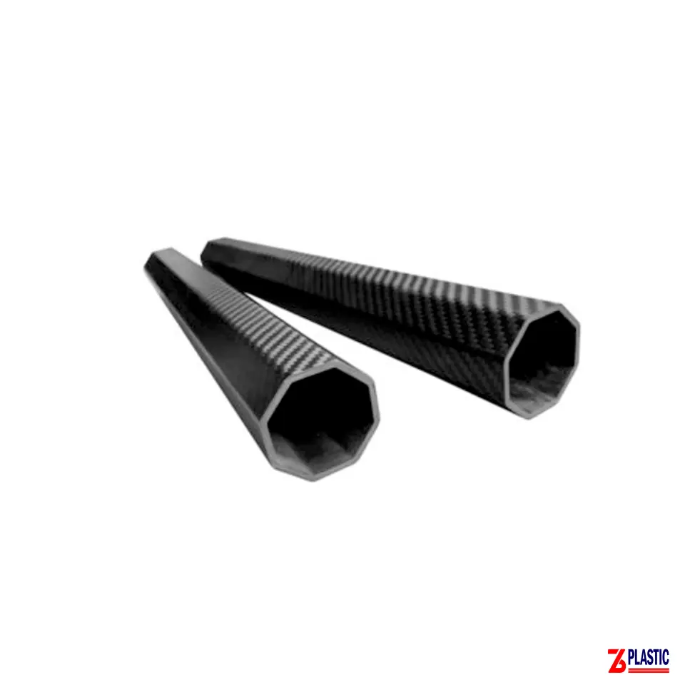 Short section of carbon fiber octagonal tubing showcasing the geometric profile.